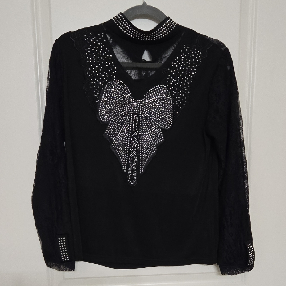 Chic Black Lace Blouse with Sparkling Details